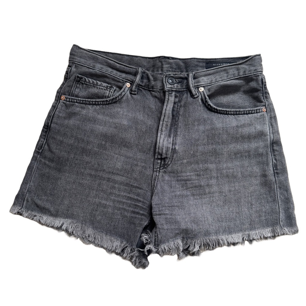 All Saints Yanni Black Jean Shorts Distressed High-Waisted Cut Offs 27